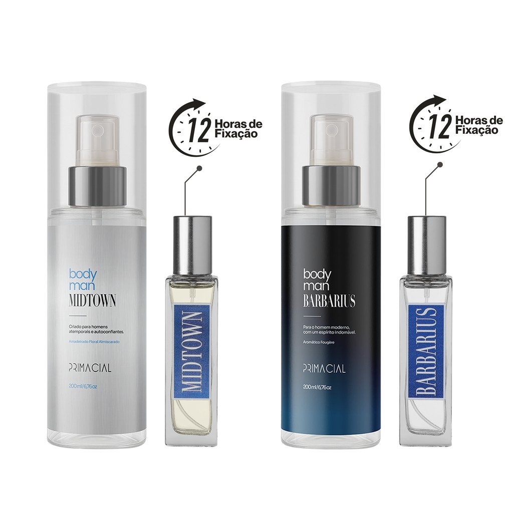 Kit Barbarius e Midtown Perfumes 30ml + Body Man 200ml