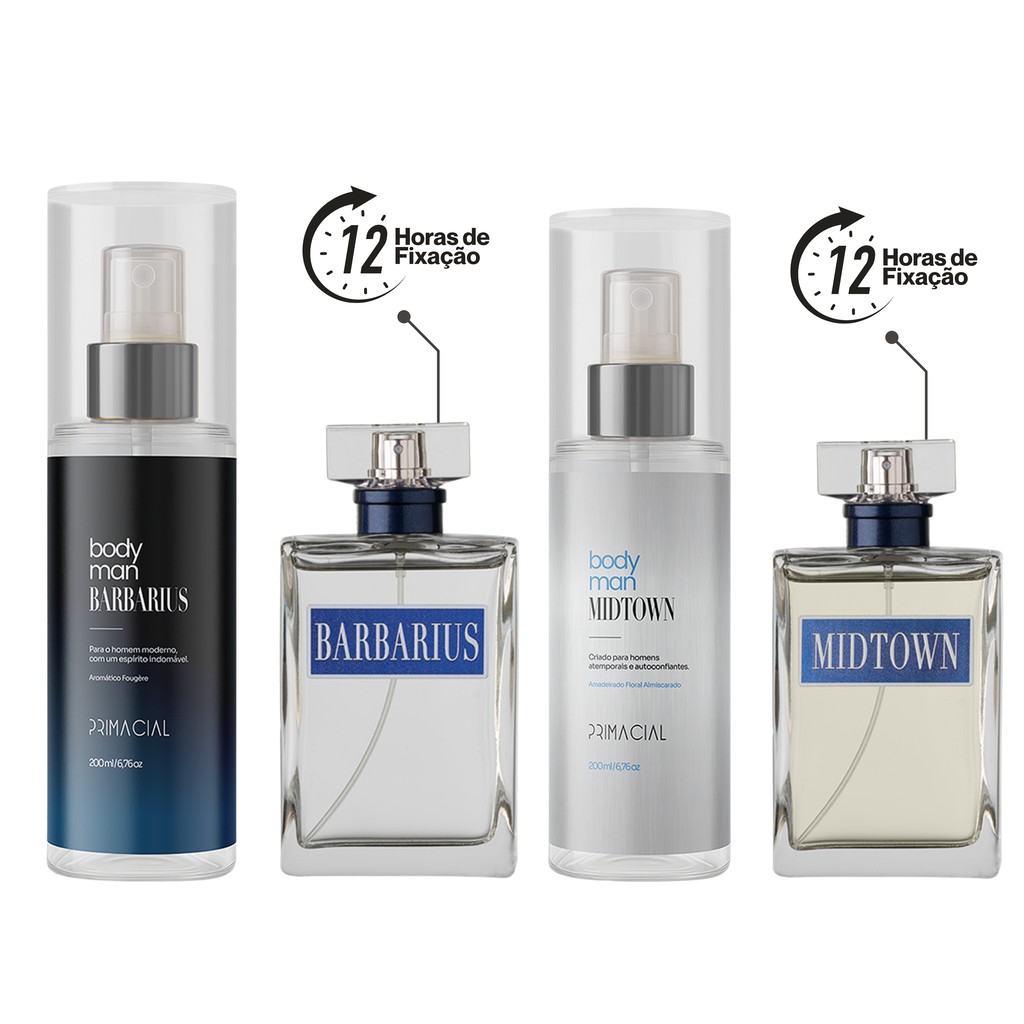 Kit Barbarius e Midtown Perfumes 100ml + Body Man 200ml
